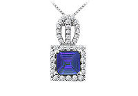 Sapphire and Diamond Pendant : 14K White Gold - 1.00 CT TGW