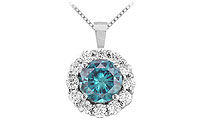 Blue Diamond Circle Pendant : 14K White Gold - 1.50 CT Diamonds
