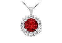 Ruby and Diamond Circle Pendant : 14K White Gold - 1.50 CT TGW