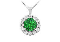 Emerald and Diamond Circle Pendant : 14K White Gold - 1.50 CT TGW