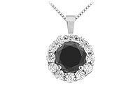 Black and White Diamond Circle Pendant : 14K White Gold - 1.50 CT Diamonds