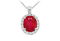 Ruby and Diamond Pendant : 14K White Gold - 3.50 CT TGW