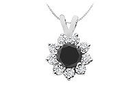 Black and White Diamond Pendant : 14K White Gold - 0.75 CT Diamonds
