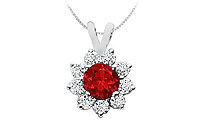 Ruby and Diamond Pendant : 14K White Gold - 0.75 CT TGW