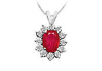 Ruby and Diamond Pendant : 14K White Gold - 2.25 CT TGW