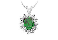 Emerald and Diamond Pendant : 14K White Gold - 2.25 CT TGW