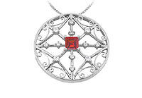 Ruby and Diamond Pendant : 14K White Gold - 1.75 CT TGW