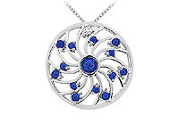 Sapphire and Diamond Pendant : 14K White Gold - 0.75 CT TGW