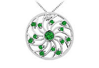 Emerald and Diamond Pendant : 14K White Gold - 0.75 CT TGW