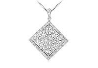 Diamond Square Pendant : 14K White Gold - 0.50 CT Diamonds