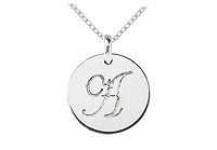 14K White Gold Plain Letter A Script Disc Initial Pendant