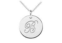 14K White Gold Plain Letter B Script Disc Initial Pendant