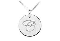 14K White Gold Plain Letter C Script Disc Initial Pendant
