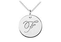 14K White Gold Plain Letter F Script Disc Initial Pendant