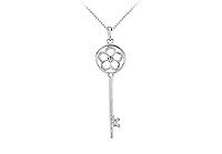 14K White Gold Fashion Key Pendant with a Flower