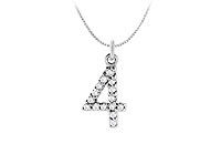 Diamond Numeric 4 Charm Pendant : 14K White Gold - 0.07 CT Diamonds