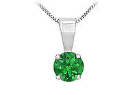 Emerald Solitaire Pendant : 14K White Gold - 1.00 CT TGW