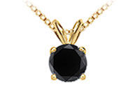 14K Yellow Gold : Round Black Diamond Solitaire Pendant - 0.75 CT. TW.