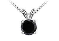 14K White Gold : Round Black Diamond Solitaire Pendant - 0.75 CT. TW.