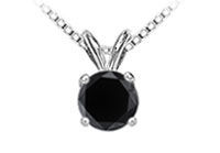 14K White Gold : Round Black Diamond Solitaire Pendant - 1.00 CT. TW.