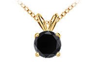 14K Yellow Gold : Round Black Diamond Solitaire Pendant - 1.00 CT. TW.