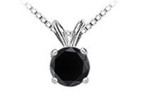 14K White Gold : Round Black Diamond Solitaire Pendant - 1.25 CT. TW.