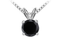 14K White Gold : Round Black Diamond Solitaire Pendant - 1.50 CT. TW.