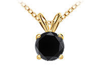 14K Yellow Gold : Round Black Diamond Solitaire Pendant - 1.50 CT. TW.
