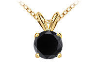 14K Yellow Gold : Round Black Diamond Solitaire Pendant - 2.00 CT. TW.