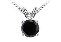14K White Gold : Round Black Diamond Solitaire Pendant - 2.00 CT. TW.