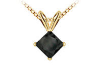 14K Yellow Gold : Princess Cut Black Diamond Solitaire Pendant - 0.50 CT. TW.