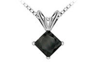 14K White Gold : Princess Cut Diamond Solitaire Pendant - 0.75 CT. TW.