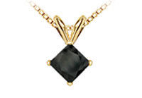 14K Yellow Gold : Princess Cut Black Diamond Solitaire Pendant - 0.75 CT. TW.