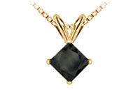 14K Yellow Gold : Princess Cut Black Diamond Solitaire Pendant - 1.00 CT. TW.