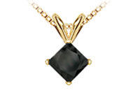 14K Yellow Gold : Princess Cut Black Diamond Solitaire Pendant - 1.25 CT. TW.