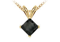 14K Yellow Gold : Princess Cut Black Diamond Solitaire Pendant - 1.50 CT. TW.