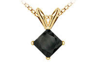 14K Yellow Gold : Princess Cut Black Diamond Solitaire Pendant - 1.75 CT. TW.