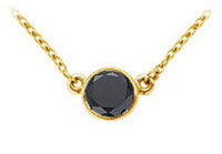 14K Yellow Gold : Bezel Set Round Black Diamond Solitaire Pendant - 0.50 CT. TW.