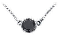 14K White Gold : Bezel Set Round Black Diamond Solitaire Pendant - 0.50 CT. TW.
