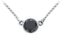 14K White Gold : Bezel Set Round Black Diamond Solitaire Pendant - 0.75 CT. TW.