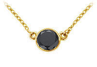 14K Yellow Gold : Bezel Set Round Black Diamond Solitaire Pendant - 0.75 CT. TW.
