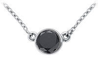 14K White Gold : Bezel Set Round Black Diamond Solitaire Pendant - 1.00 CT. TW.