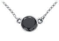 14K White Gold : Bezel Set Round Black Diamond Solitaire Pendant - 1.25 CT. TW.