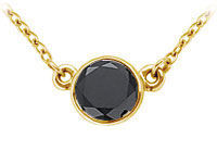 14K Yellow Gold : Bezel Set Round Black Diamond Solitaire Pendant - 1.25 CT. TW.