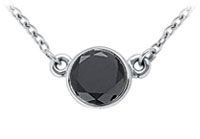 14K White Gold : Bezel Set Round Black Diamond Solitaire Pendant - 1.50 CT. TW.