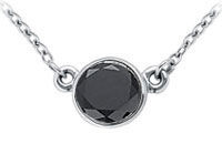 14K White Gold : Bezel Set Round Black Diamond Solitaire Pendant - 1.75 CT. TW.