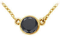 14K Yellow Gold : Bezel Set Round Black Diamond Solitaire Pendant - 1.75 CT. TW.