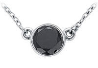 14K White Gold : Bezel Set Round Black Diamond Solitaire Pendant - 2.00 CT. TW.