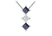 Sapphire and Diamond Pendant : 14K White Gold - 1.00 CT TGW