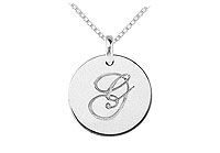 14K White Gold Plain Letter G Script Disc Initial Pendant